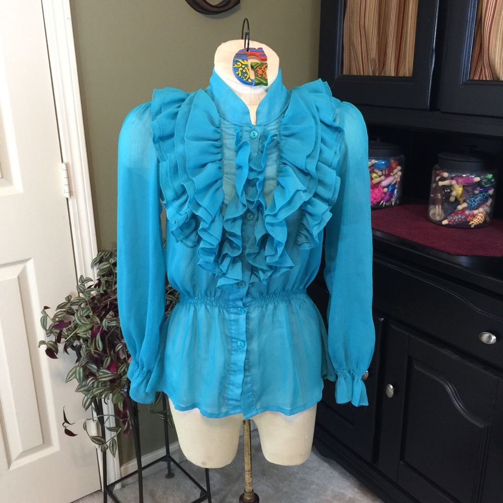 Charmed Teal Ruffle Blouse Size S